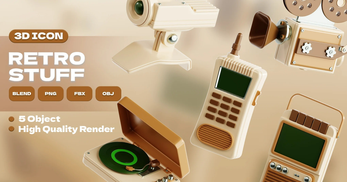 Retro Technology 3D Icon Set — Teletype