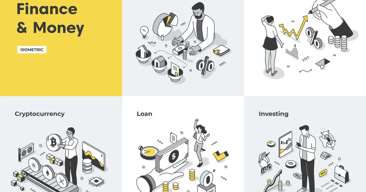 5 Finance & Money Isometric Scenes — Teletype