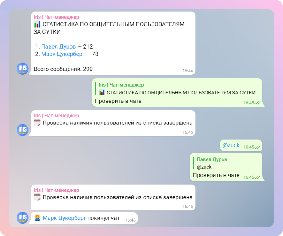 Команды Iris | Чат-менеджера — Teletype